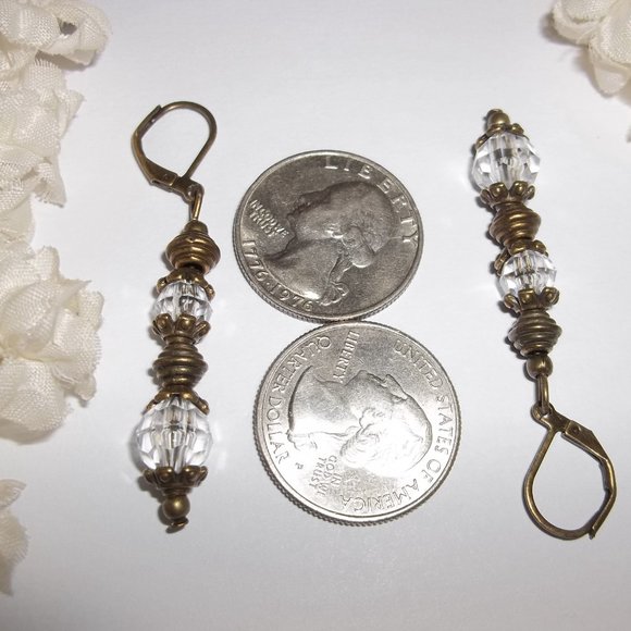Boho Earring Set Clear and Brown Bronze Bohemian Style Rustic Dangle Gift 6973 - Picture 3 of 8